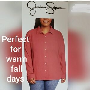 Jessica Simpson, XXL, NWT, 100%, lightweight cotton shirt, terra cotta color.